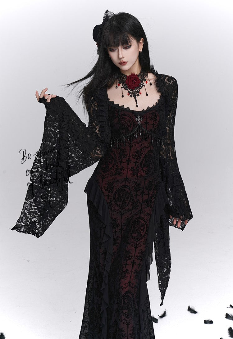 Black Suspender Dress/Lace Shawl LAD0240