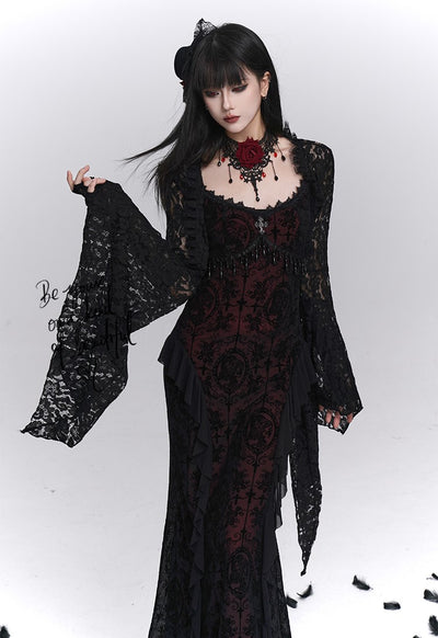 Black Suspender Dress/Lace Shawl LAD0240