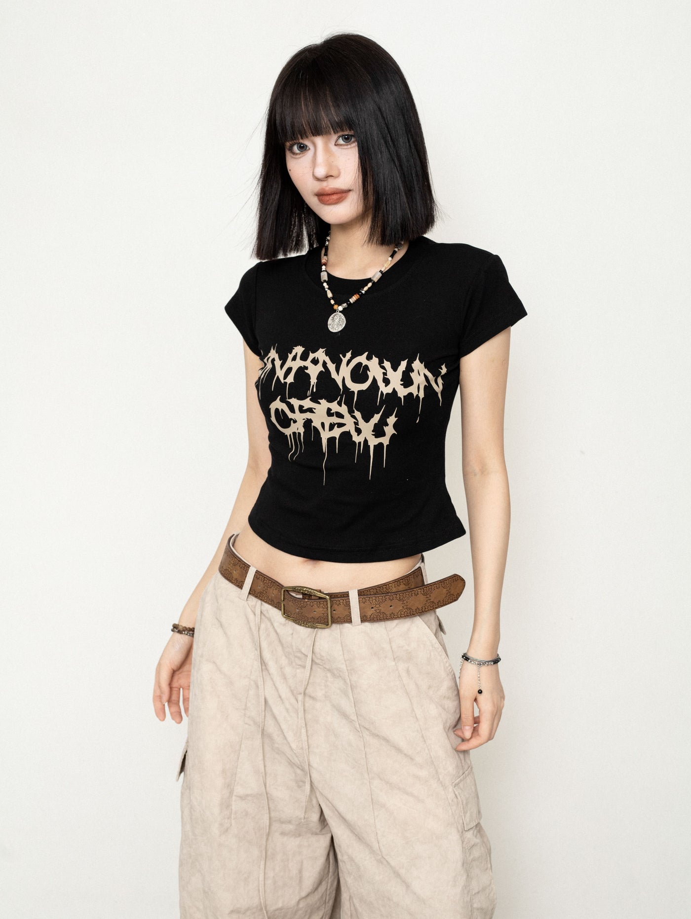 American Retro Style Simple Letter Print Short T-shirt ZER0212