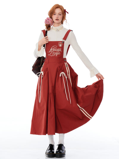 American Retro Design Letter Embroidery Workwear Suspender Dress ZIZ0186