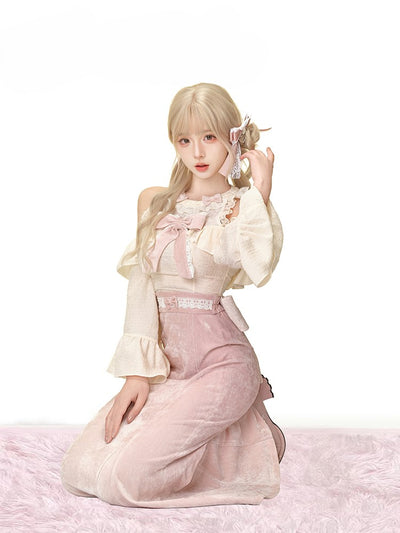 Off-shoulder Ruffled Top/Pink Skirt SER0135