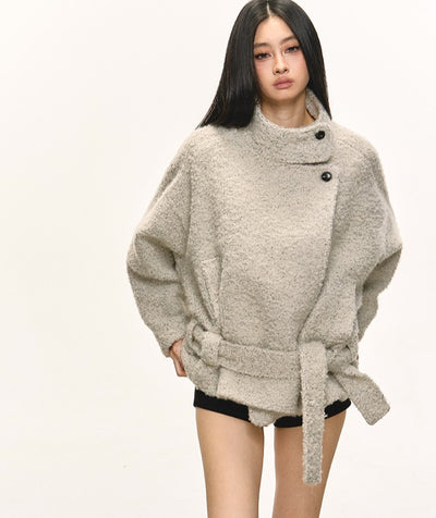 Tie-Wrap Stand Collar Short Warm Coat ANA0080