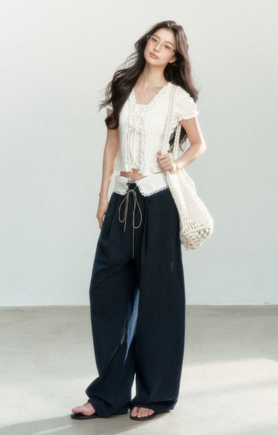 Lace Stitching Drape Mopping Pants SHI0171