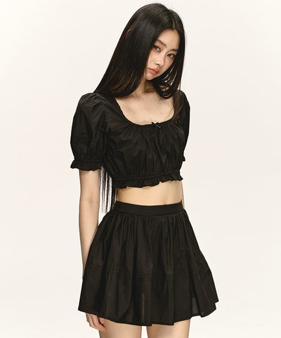 Puff Sleeve Shirt/High Waist Skirt ANA0032