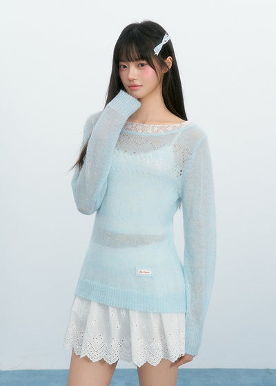 Knitted Splicing Lace Hollow Top NTO0202