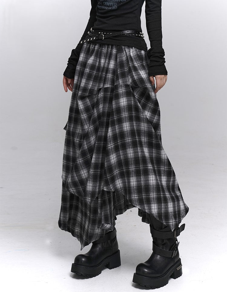 Irregular Plaid Midi Skirt LAD0224
