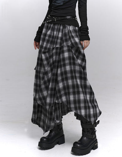 Irregular Plaid Midi Skirt LAD0224