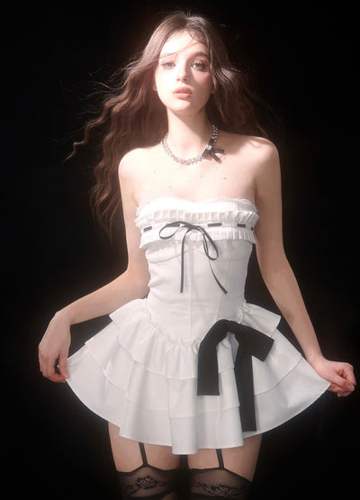 Black and White Tube Top Cake Dress DIA0069