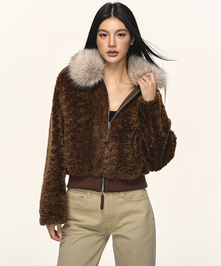 Eco-friendly Fur Collar Short Fluffy Jacket ANA0105