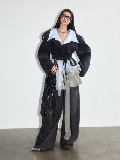 Off-Shoulder Faux Two-Piece Lace Short Jacket JNY0270