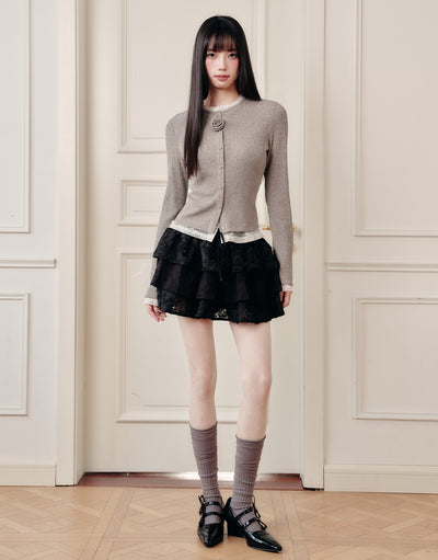 Flower Fake Two-Piece Knitted Cardigan FRA0426