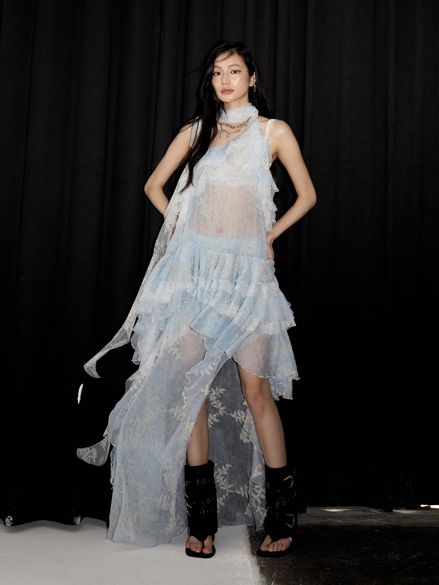 Ruffles Embroidery Cake Dress JNY0226