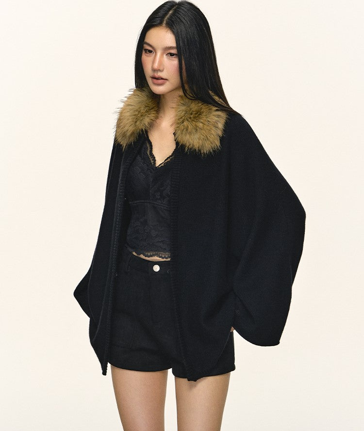 Eco-friendly Fur Collar Knitted Cardigan ANA0106