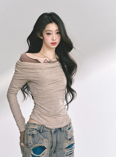 Fake Two-piece Off-shoulder T-shirt DIA0546
