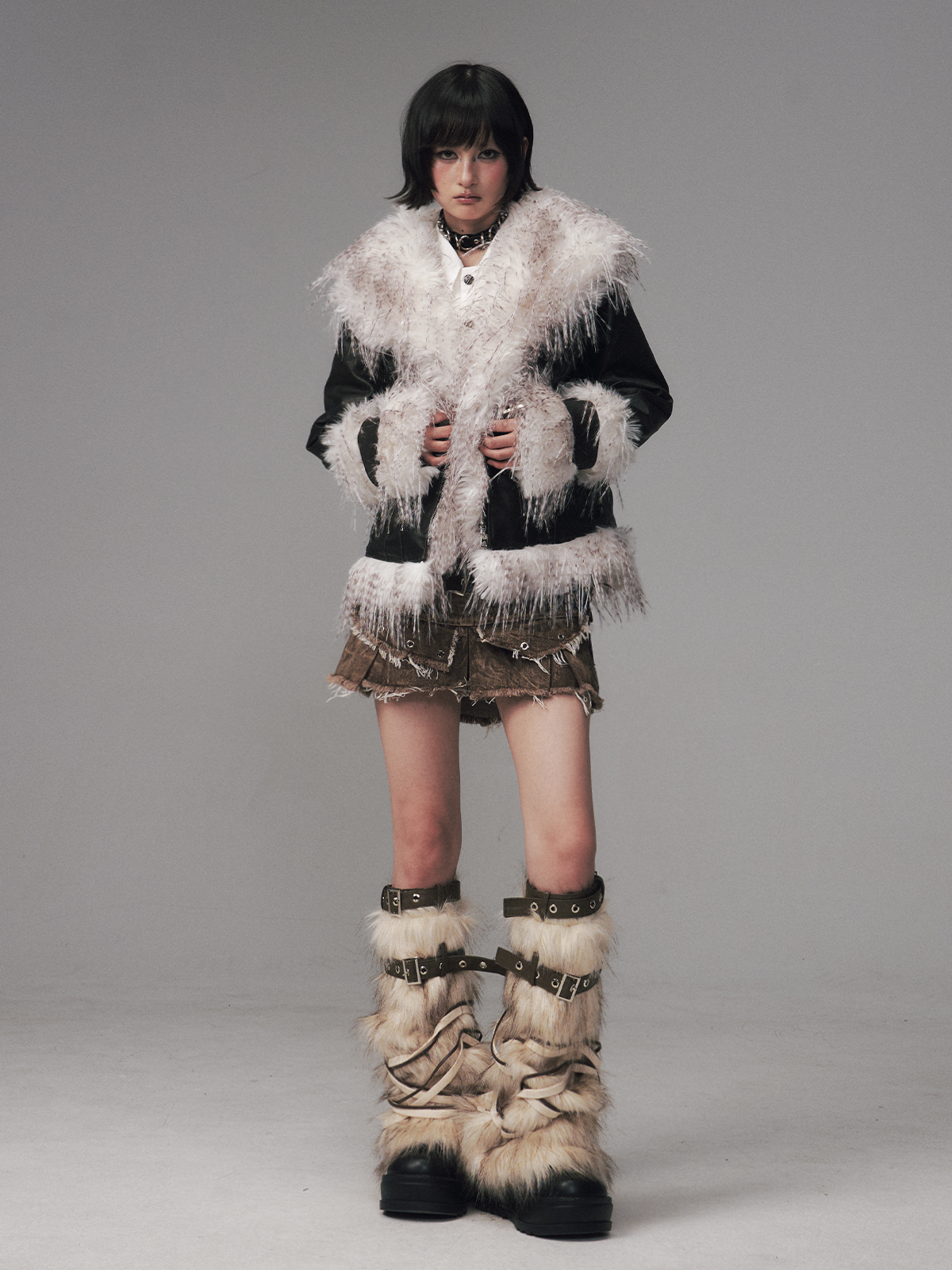 Large Fur Collar Short Coat FRU0129