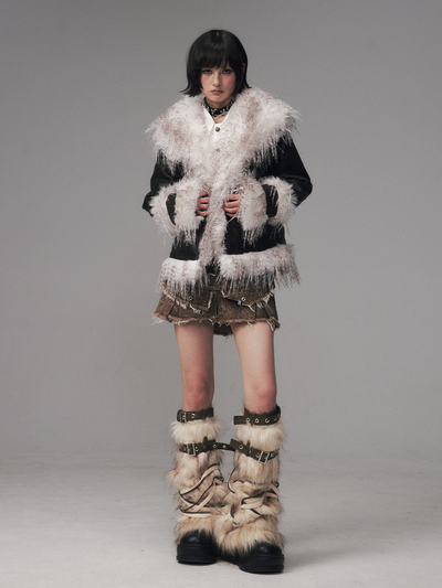 Large Fur Collar Short Coat FRU0129