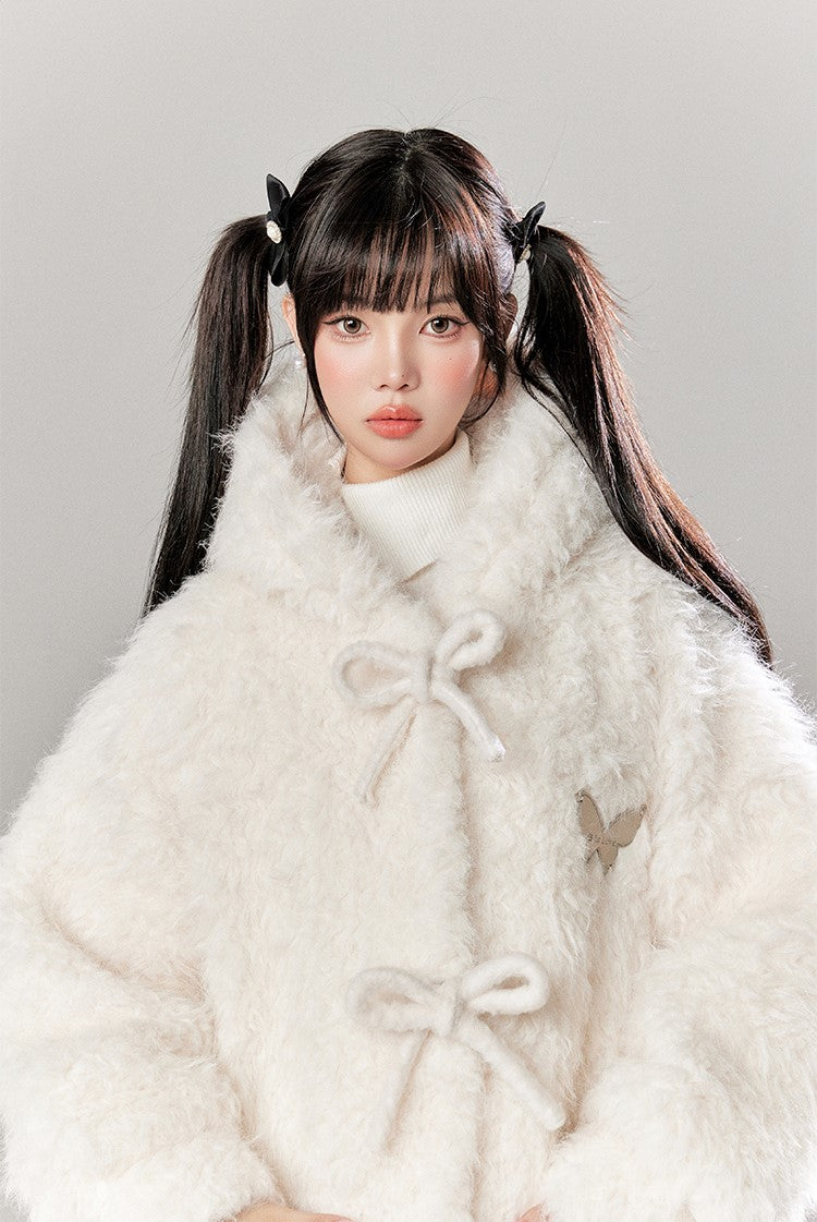 Hooded Lambswool Fur Warm Coat/Solid Color Base Sweater TBI0042