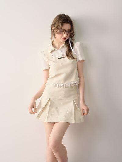 High-grade Splicing Short Vest/Pleated Skirt QDQ0059