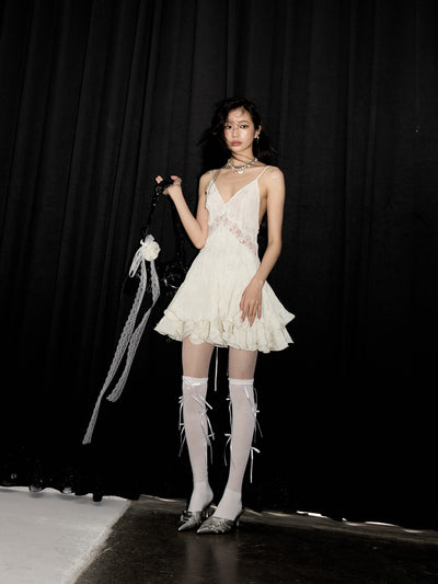 Lace Cream White Suspender Dress JNY0225