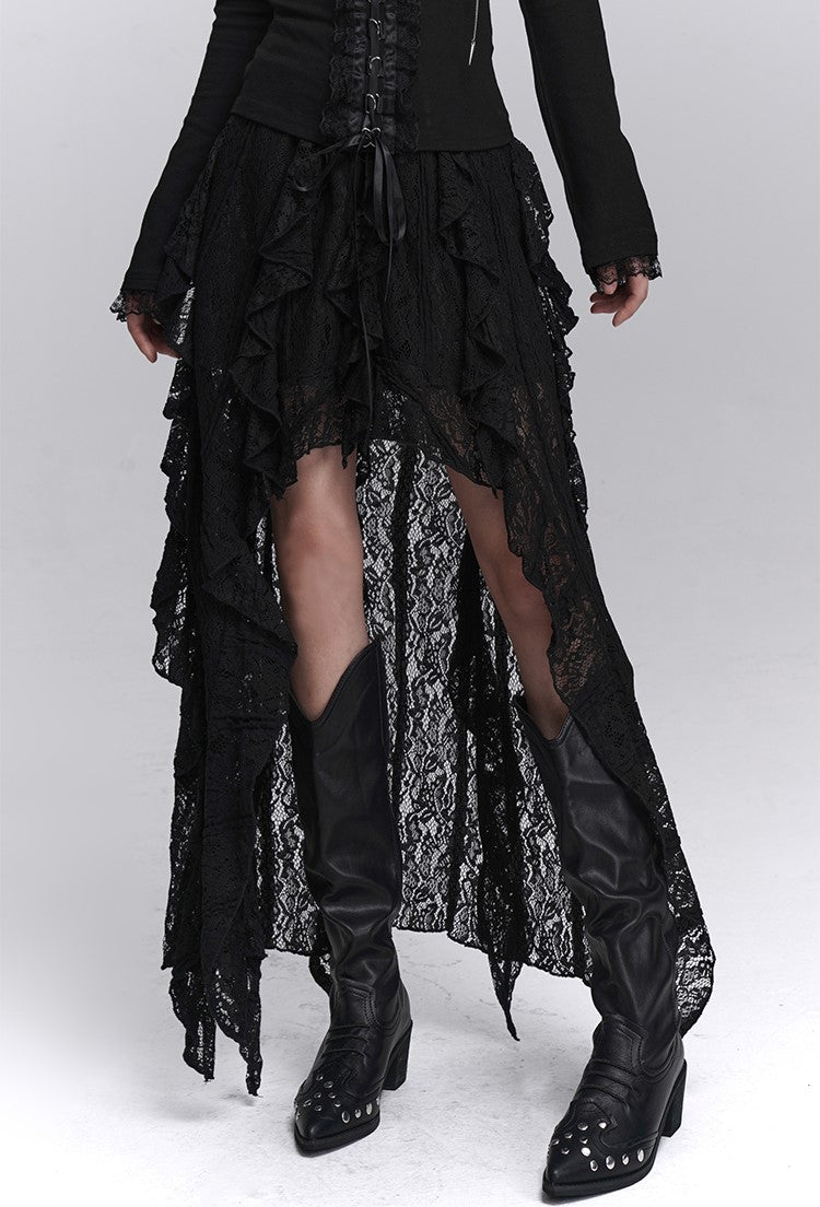 Black Artistic Irregular Hem Lace Skirt LAD0246
