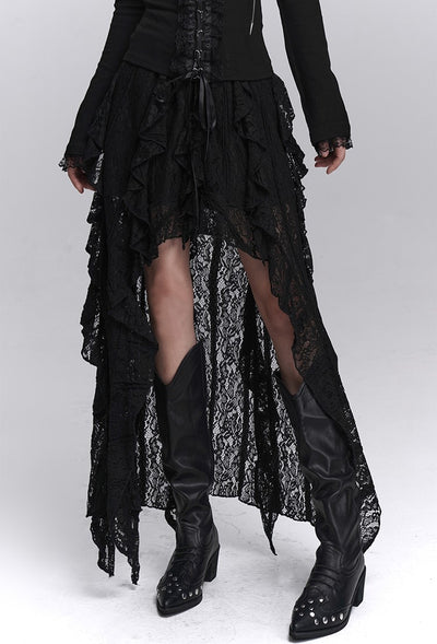Black Artistic Irregular Hem Lace Skirt LAD0246