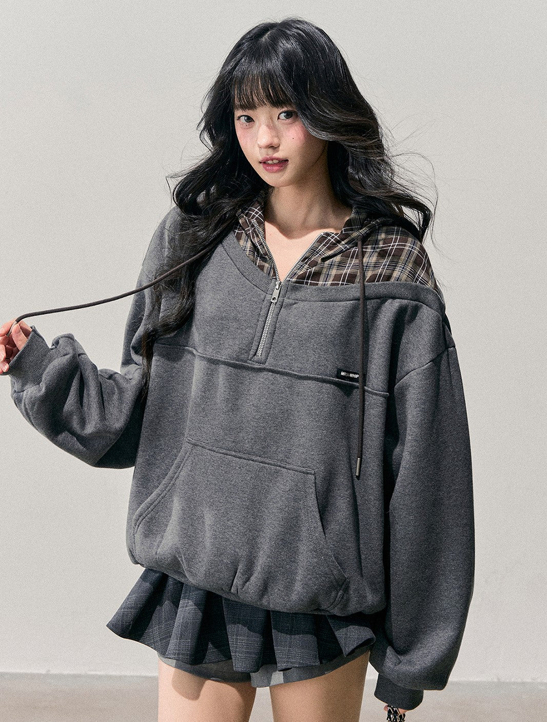 Faux Two-Piece Plaid Hooded Sweatshirt DIA0760