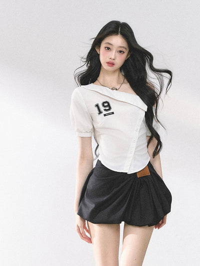 Oblique Shoulder Striped Shirt DIA0450