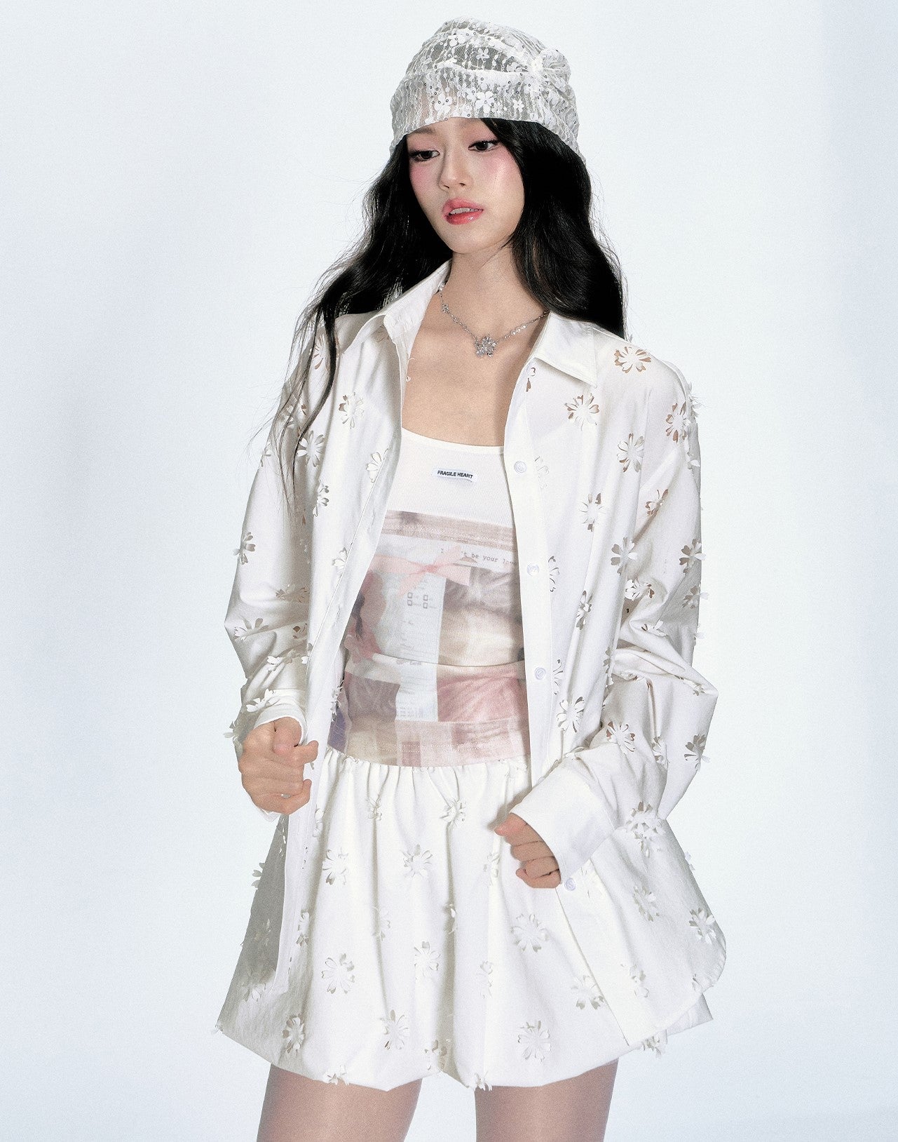 Flower Hollow Cut Shirt/Skirt/Camisole FRA0348