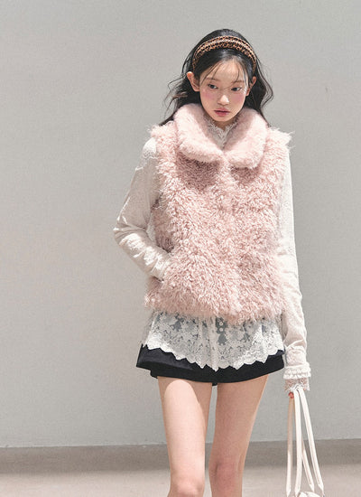 Pink Reversible Faux Fur Vest Jacket DIA0720