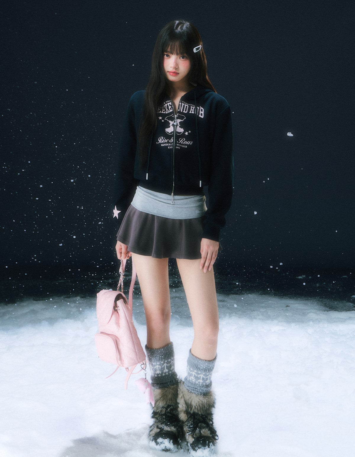 Retro Print Hooded Sweatshirt Short Jacket WEE0108