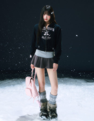 Retro Print Hooded Sweatshirt Short Jacket WEE0108