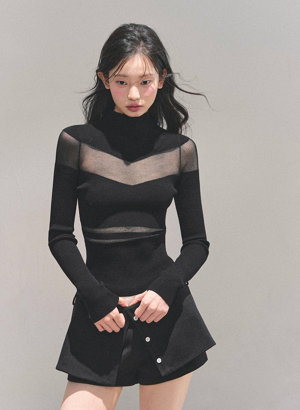 See-through High Neck Slim Sweater DIA0700