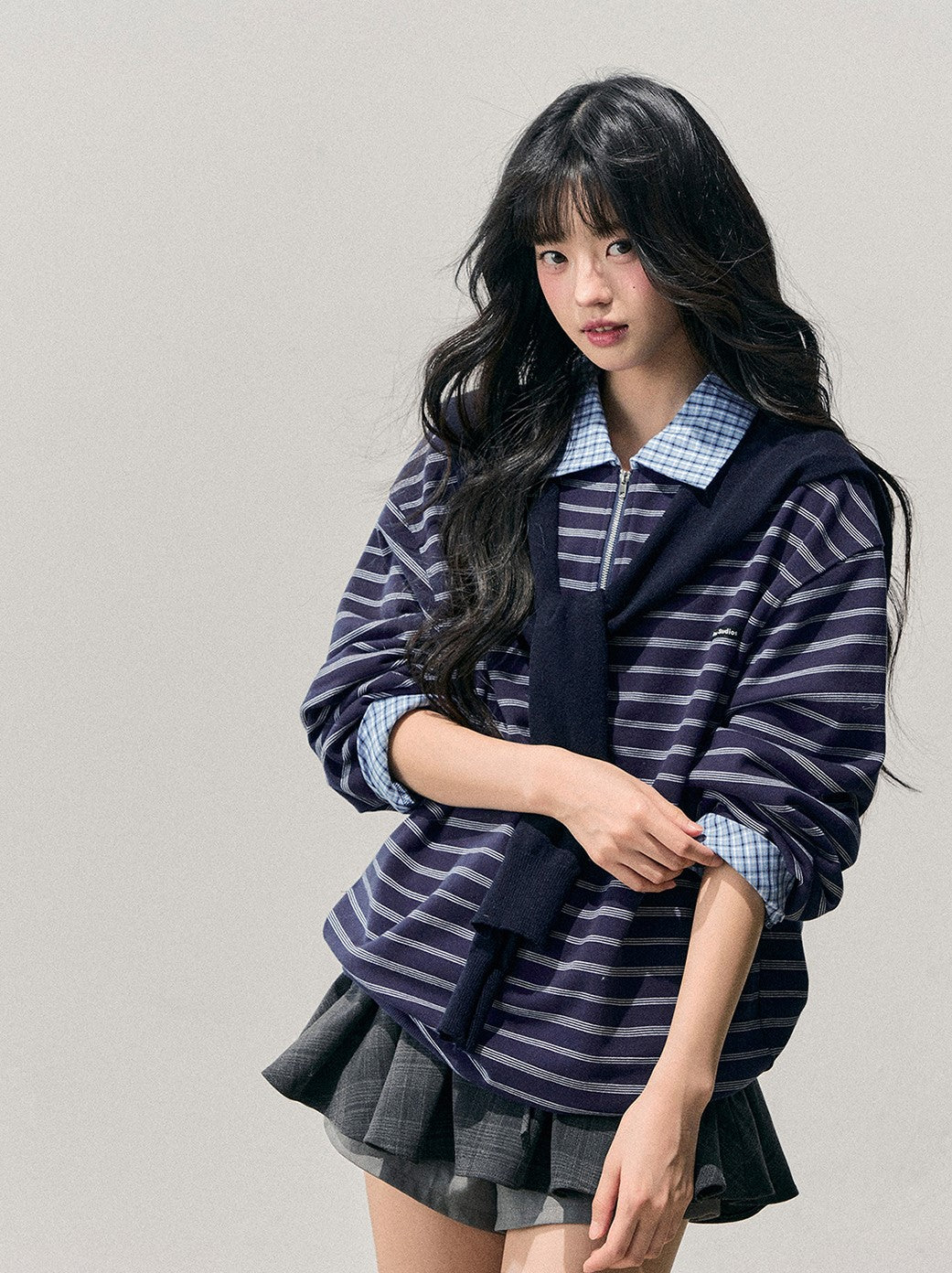 Blue Faux Two-Piece Striped T-Shirt DIA0710