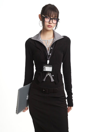 Fake Two-piece Slim Long-sleeved T-shirt UNC0292