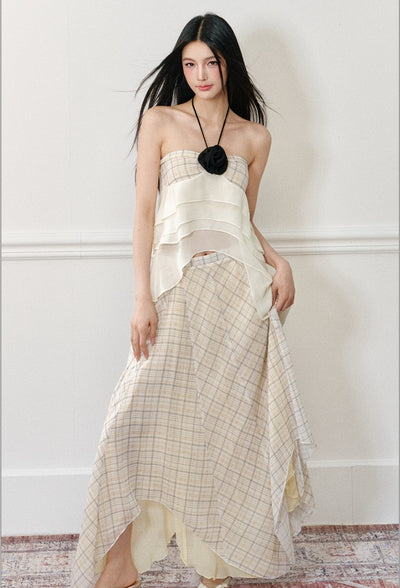Rose Halter Strap Top/Plaid Skirt AGM0172