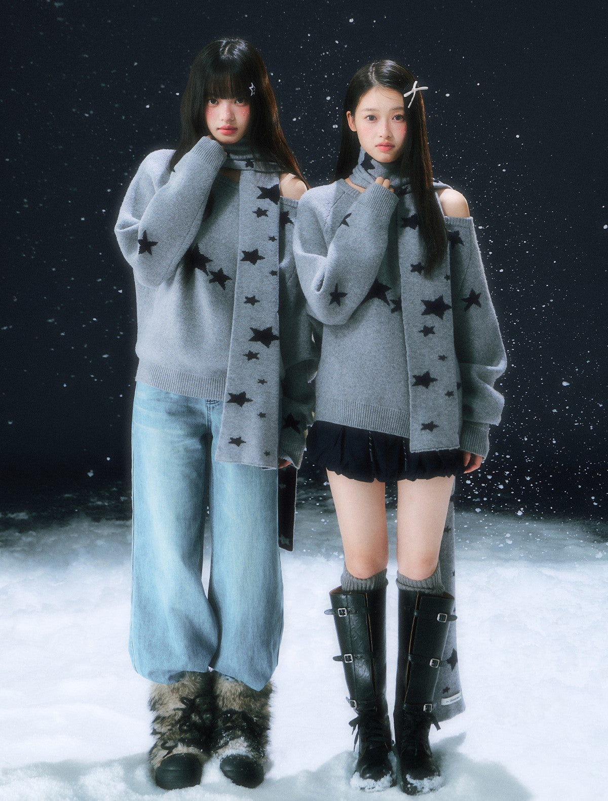 Star Jacquard Off-Shoulder Sweater WEE0105