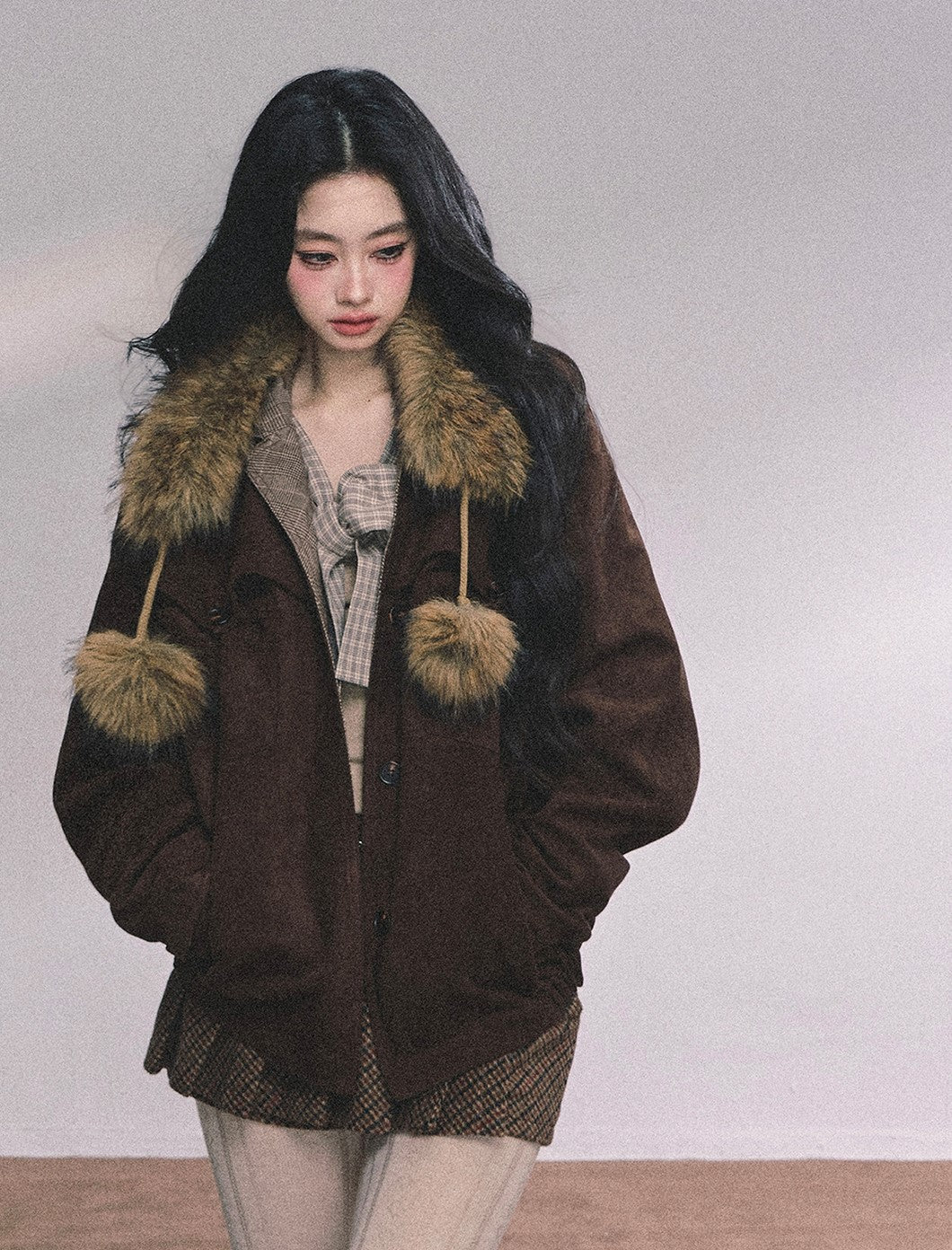 Fake Two-piece Bow Plaid Knit DIA0612