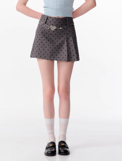 High-end High Waist Slim Black And Gray Polka Dot A-line Short Skirt ZIZ0091