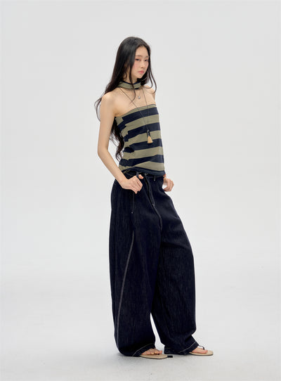 Halter Neck Wrap Striped Top CUR0210