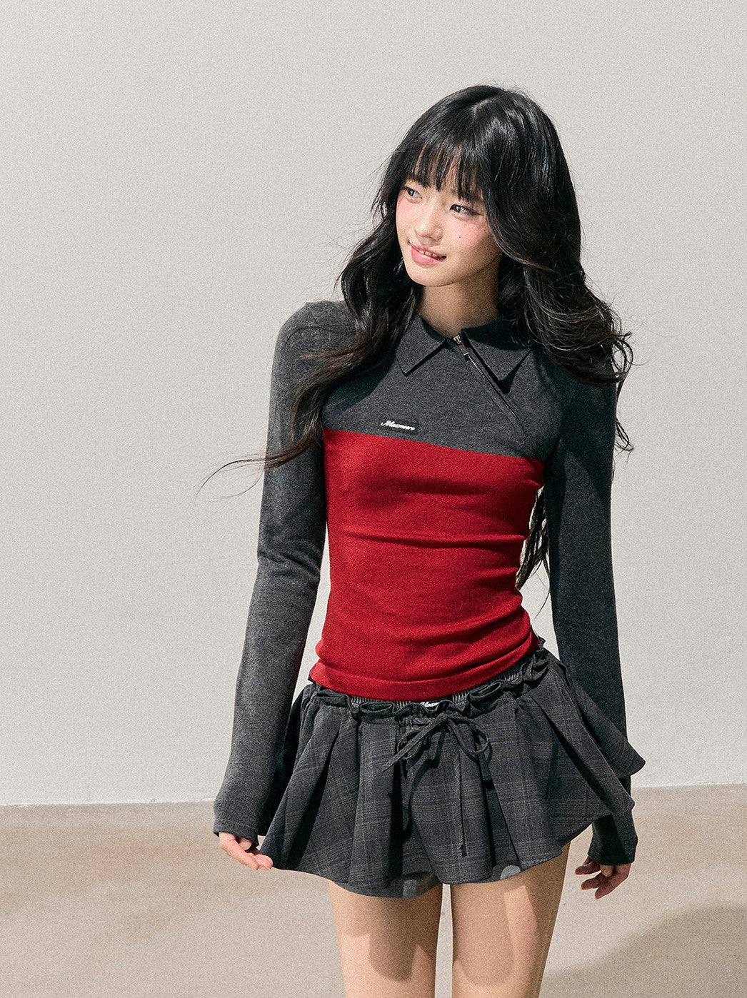 Long-Sleeve Polo Block Color T-Shirt DIA0741