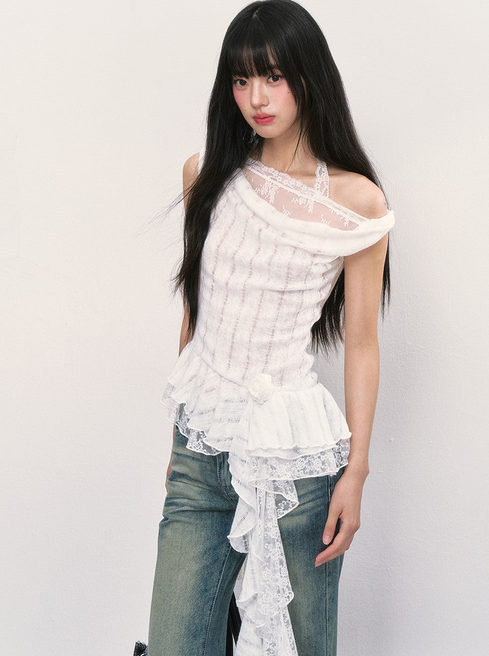 Lace Off-shoulder Irregular Top WEE0006