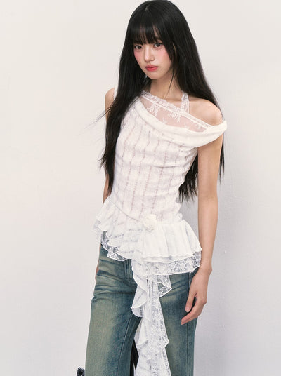 Lace Off-shoulder Irregular Top WEE0006