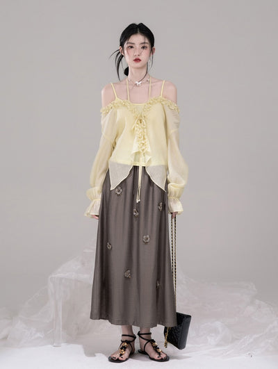 Feather Lemon Yellow Shirt+Camisole COT0307