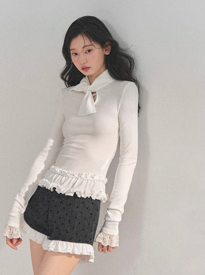 Ruffled Lace Slim T-Shirt DIA0713