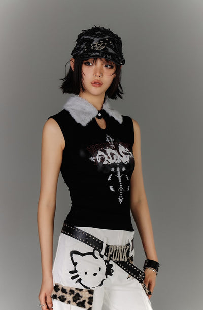 Fur Collar Subculture Sleeveless Top KIN0137