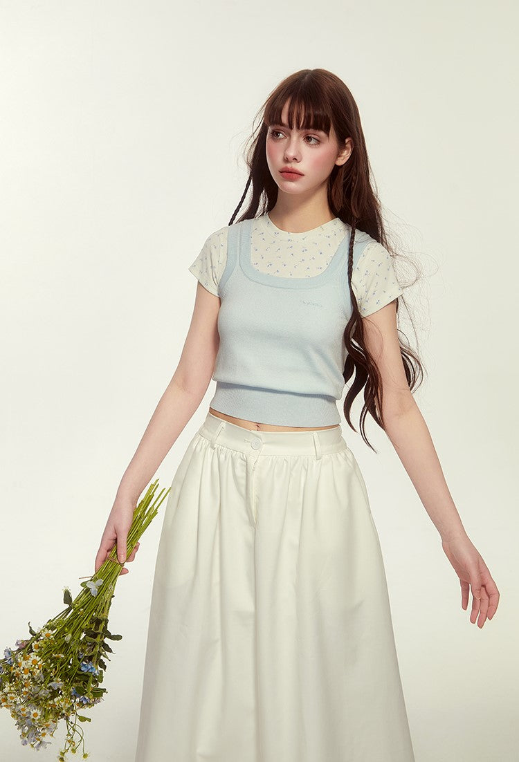 Retro French A-line High Waist Slim White Long Skirt TIP0014