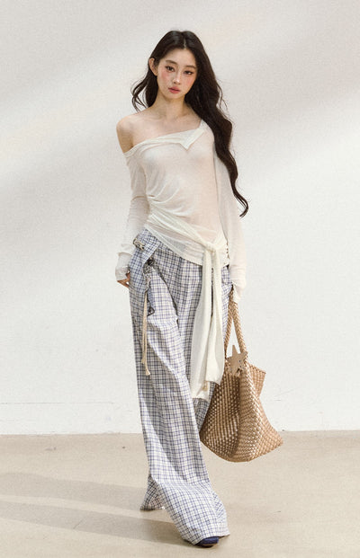 One Shoulder White Cross Strap T-shirt SHI0200