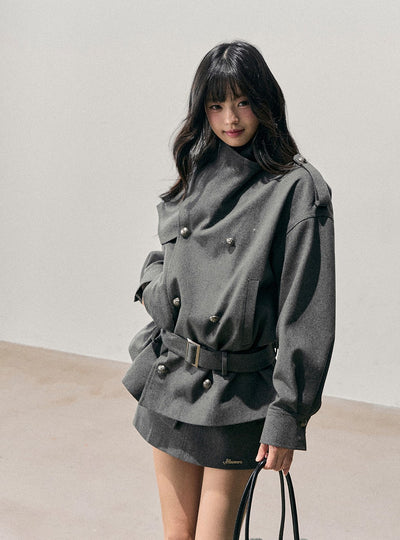 Grey Hepburn Style Belt Coat/Skirt DIA0711
