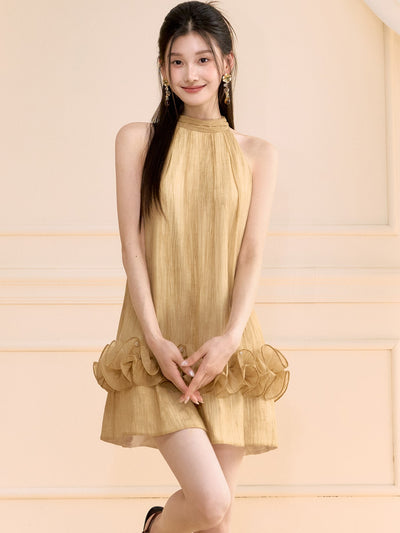 Honey Yellow Ruffle Short Dress OSH0116