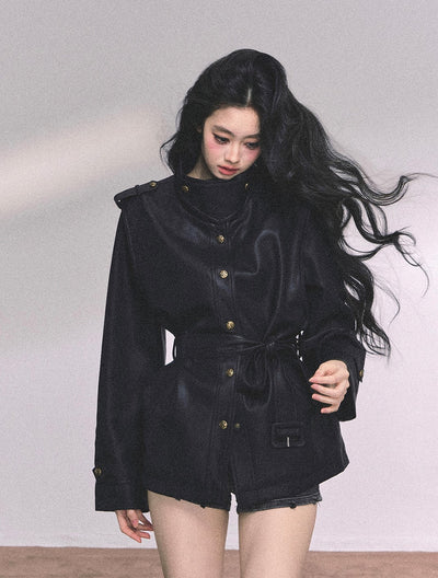 American Style Leather Stand Collar Jacket DIA0653